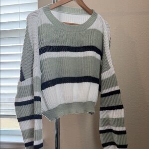 SHEIN Green, White, and Black Striped Sweater